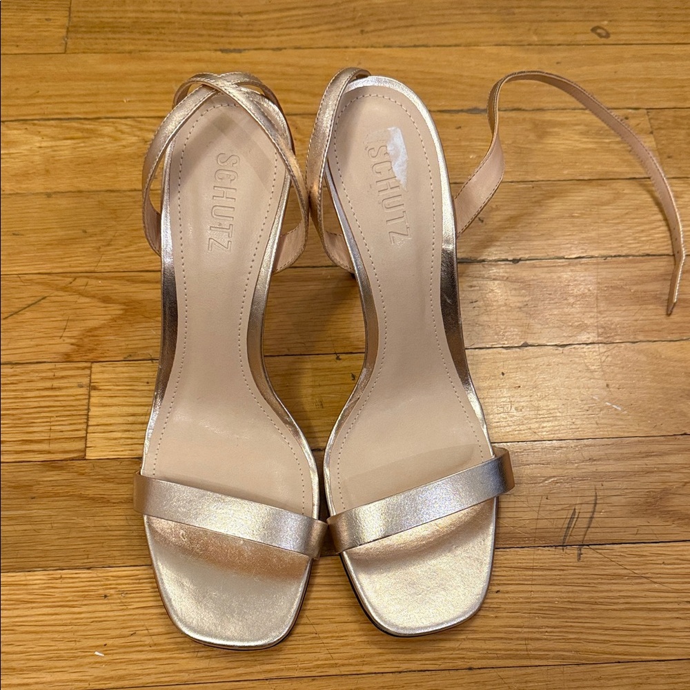 SCHUTZ Rose Gold Open-Toe Strappy Heels